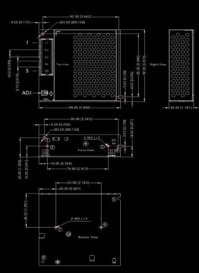MASSO regulated 24VDC 3.2A PSU showing input output ports and wiring terminals