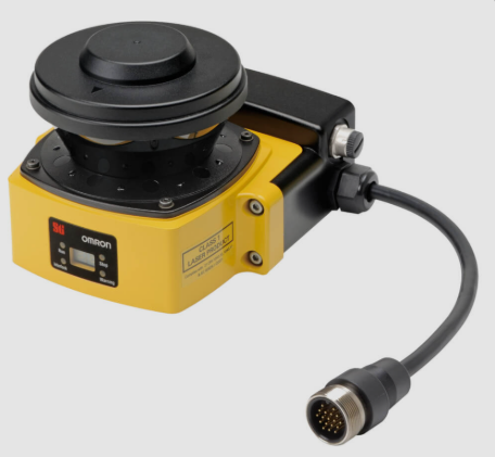 OS32C-SP1-DM safety laser scanner side profile showing pigtail connector