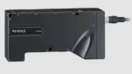 Keyence LJ-X8080 sensor head showing compact aluminum body and industrial mounting design