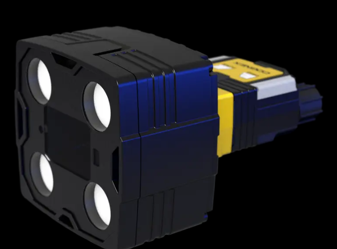 Cognex IS2802M-24520-SA 2D vision camera front view with LED ring light