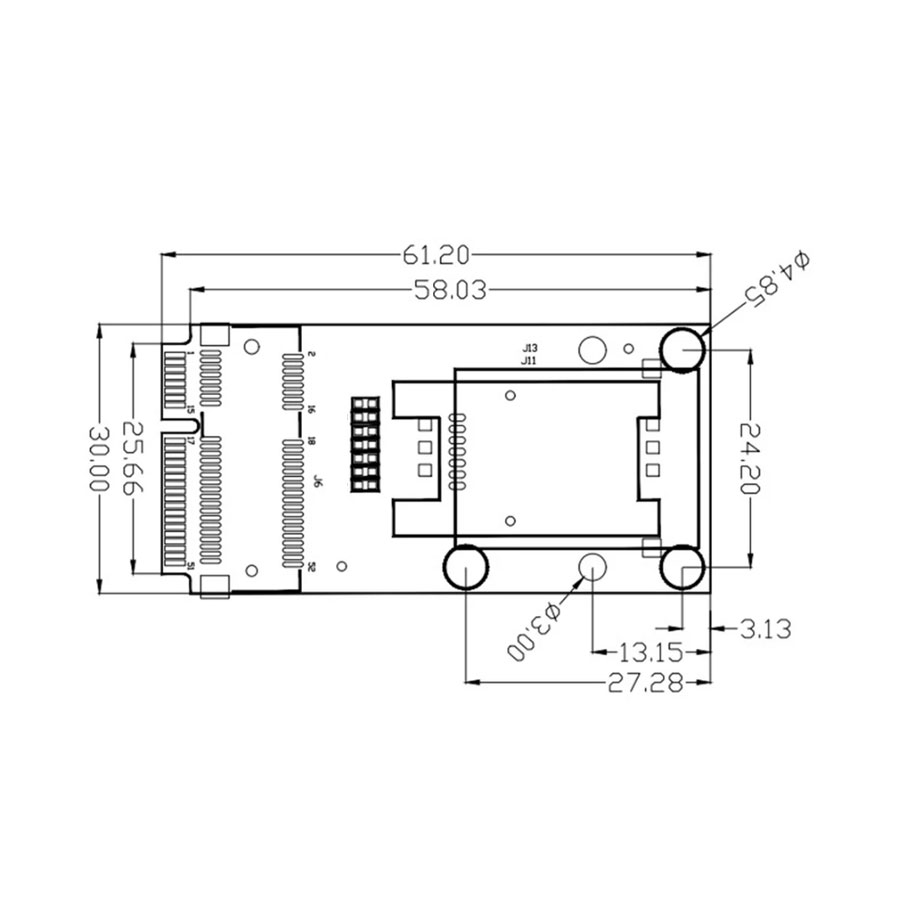 Mini PCIe to Mini PCIe Adapter Card Slot 3G/4G WWAN Module - side image