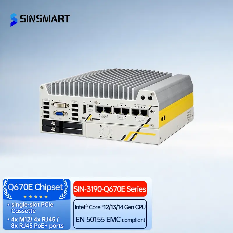 SINSMART SIN-3190-Q670E Core 12/13/14th 64GB Industrial Embedded Fanless Mini PC