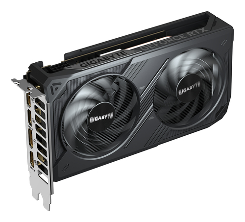 GIGABYTE RTX 5050 WINDFORCE OC GPU dual fan cooling system close up
