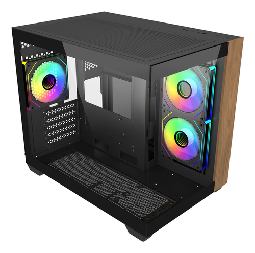 Cooler Master Elite 481 Wood PC case wooden front design close up