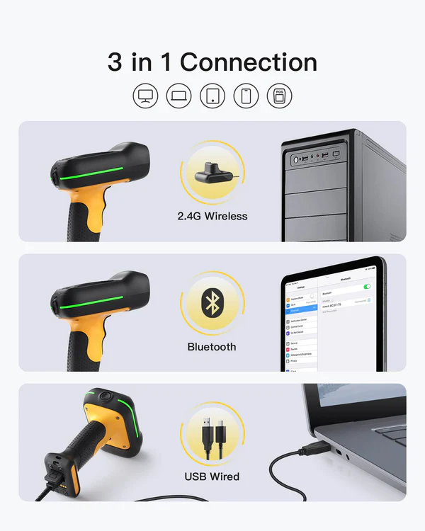 Inateck BCST-75S, 2600mAh 640 x 480 CMOS 2D Industrial Wireless Barcode Scanner