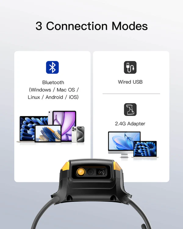 Inateck Nano 370, 1280 x 800 CMOS, 800mAh battery, 2D Wearable Barcode Scanner