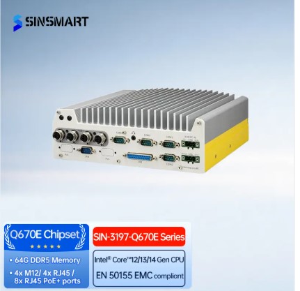 SINSMART SIN-3197-Q670E Core 12/13/14th 64GB Embedded Fanless Industrial PC