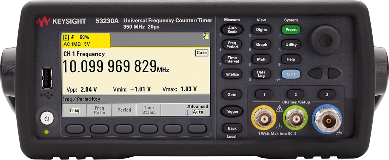 Keysight 53230A, 2-ch FC1-class Frequency Counter, 15 Digits resolution 350 MHz