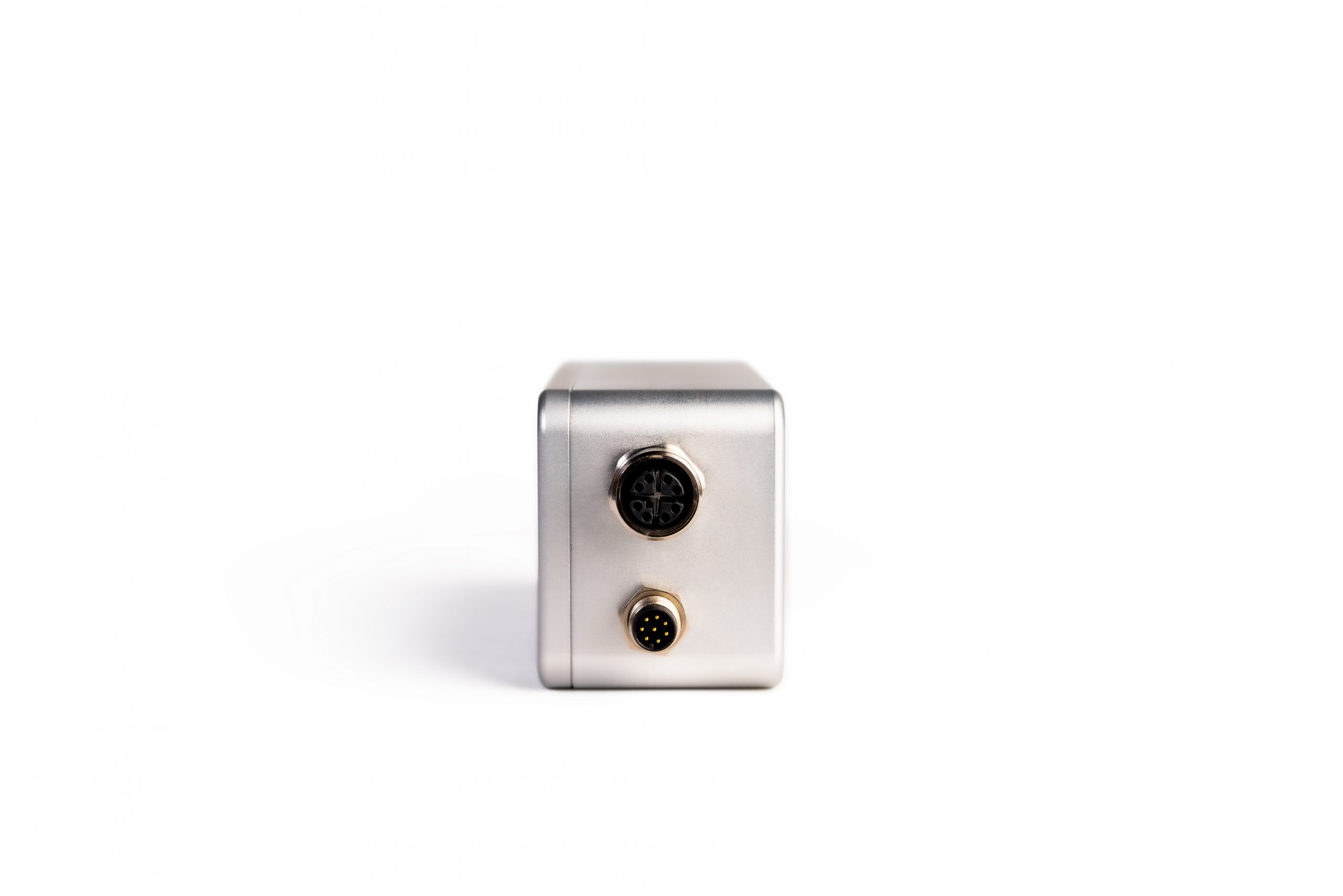 FRAMOS D435e depth camera rear view with Ethernet M12 connector detail