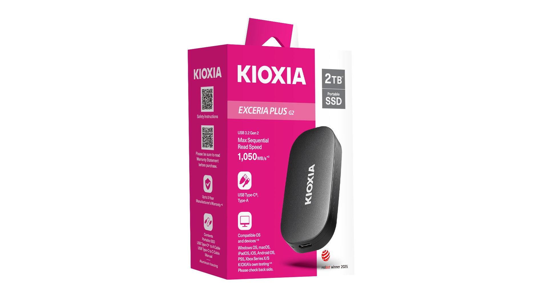 Kioxia Exceria Plus G2, 1 TB, USB-C, 3.2 Gen 2 1050 MB/s External SSD