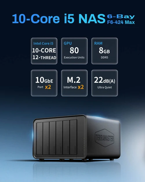 TerraMaster F6-424 Max, Intel Core i5 1235U, 8GB 6-Bays Dual 10GbE Slots, NAS