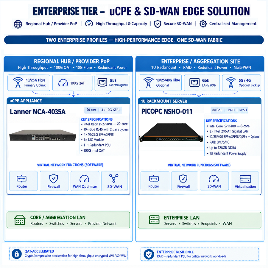 Enterprise Level uCPE & SD-WAN Edge for Regional Hubs and Provider PoPs