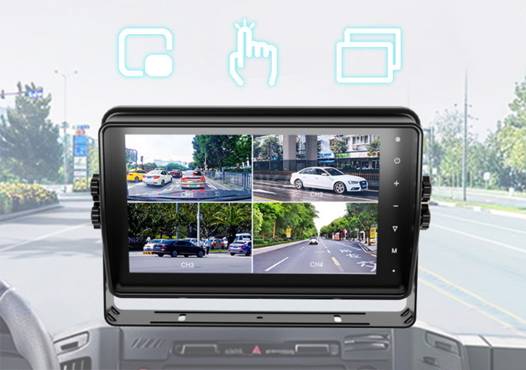HD277R 7'' HD Waterproof Vehicle Video Recording Quad Monitor