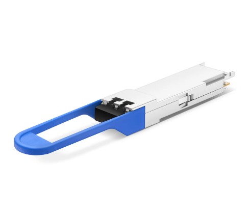 Rear view of FS.com QSFP-LR4-40G highlighting the metal housing and connector