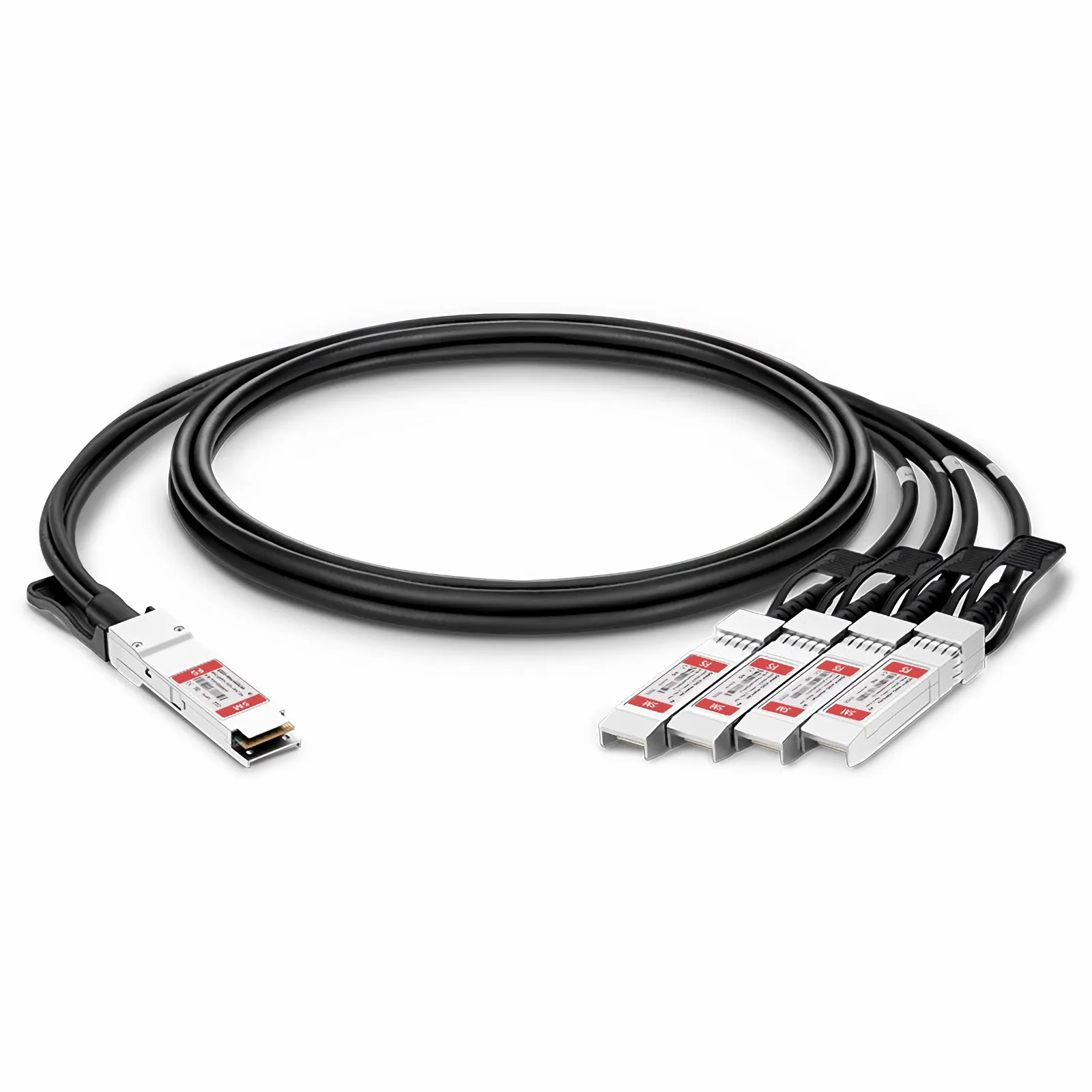 Fs.com QSFP-40G-4SPC05 5m passive copper breakout cable with QSFP+ and four SFP+ connectors
