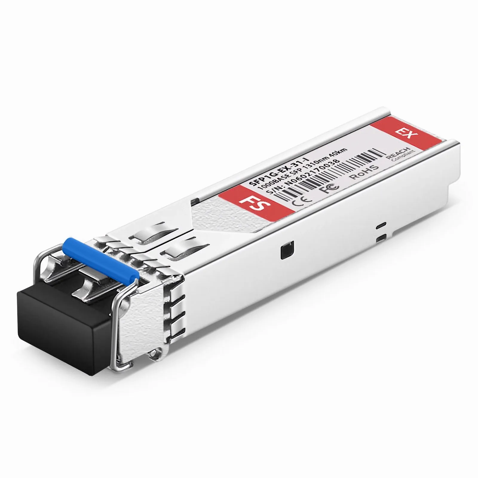FS.com SFP1G-EX-31-I 1310nm 40km SFP transceiver with blue LC connector and label