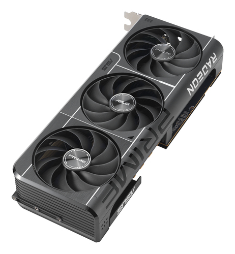 ASUS Prime RX 9070 graphics card side profile with Radeon branding and cooling shroud
