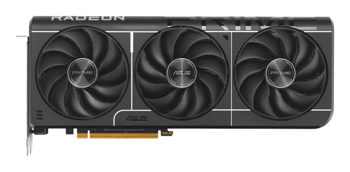 Close-up of ASUS Prime RX 9070 EVO fan blades and black shroud design