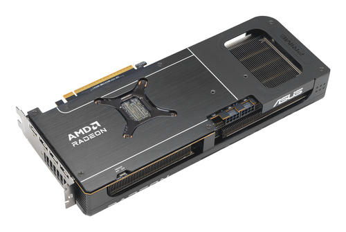 ASUS Prime RX 9070 graphics card backplate with AMD Radeon branding and PCIe 5.0 connector