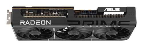 ASUS Prime RX 9070 graphics card front view with triple fan cooling design