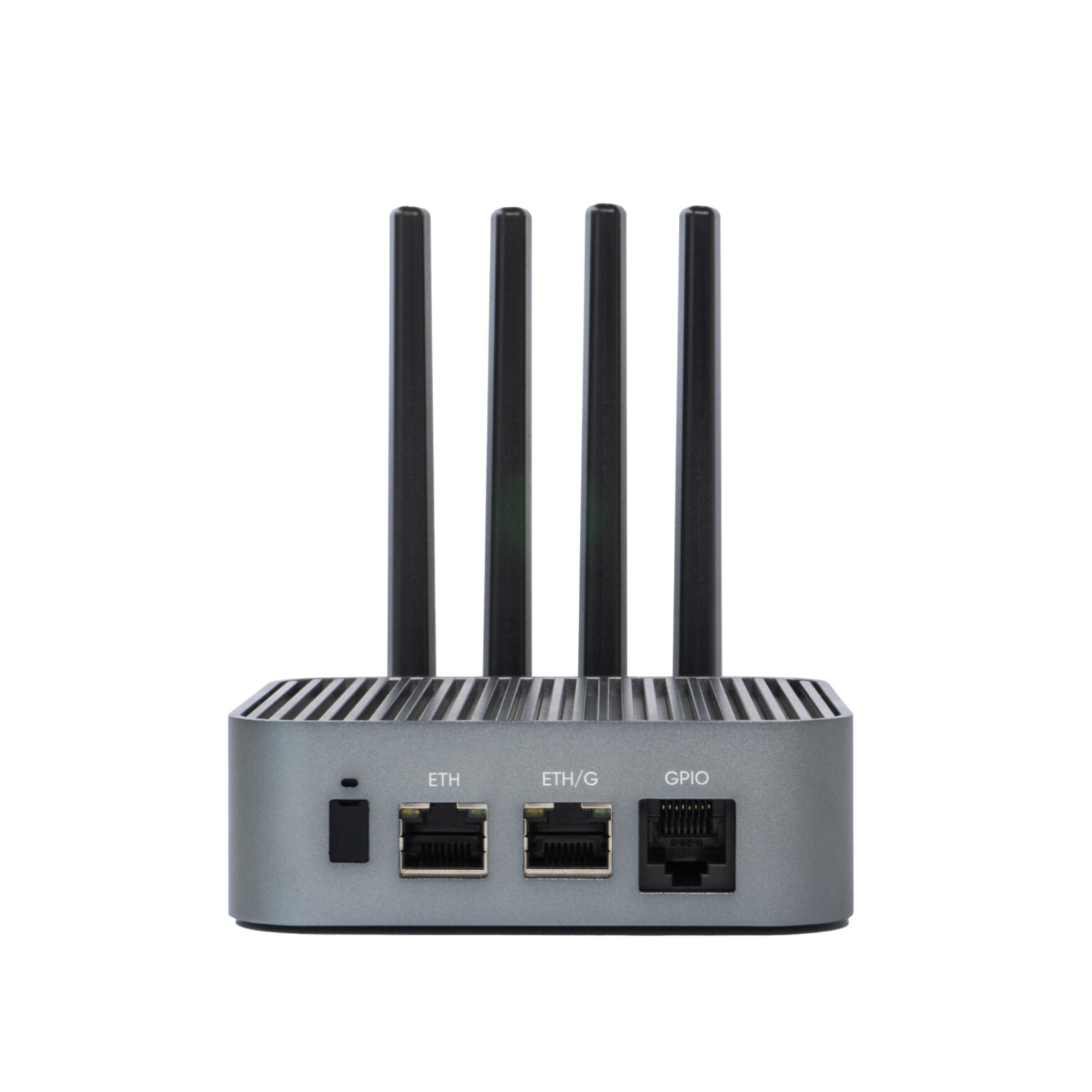 Front of Sixfab ALPON X4 edge computer featuring ETH, ETH/G, and GPIO network ports