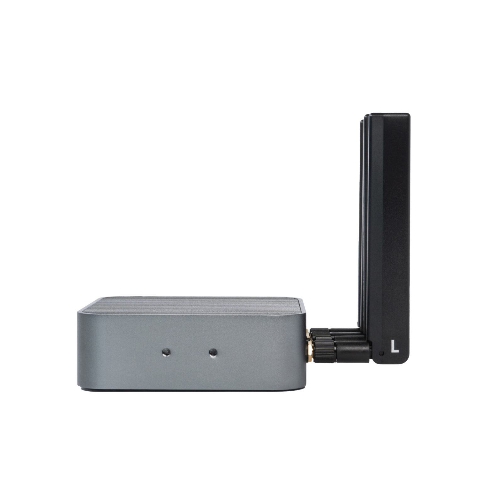 Sixfab ALPON X4 edge computer side profile with external LTE antenna and aluminum enclosure