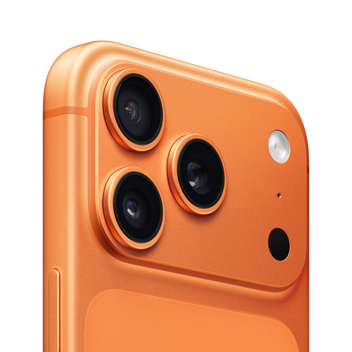 iPhone 17 Pro Cosmic Orange rear camera module and LiDAR sensor detail