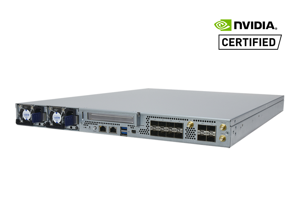 Lanner ECA-5540C 1U 5G edge server front panel with network ports and NVIDIA Certified badge