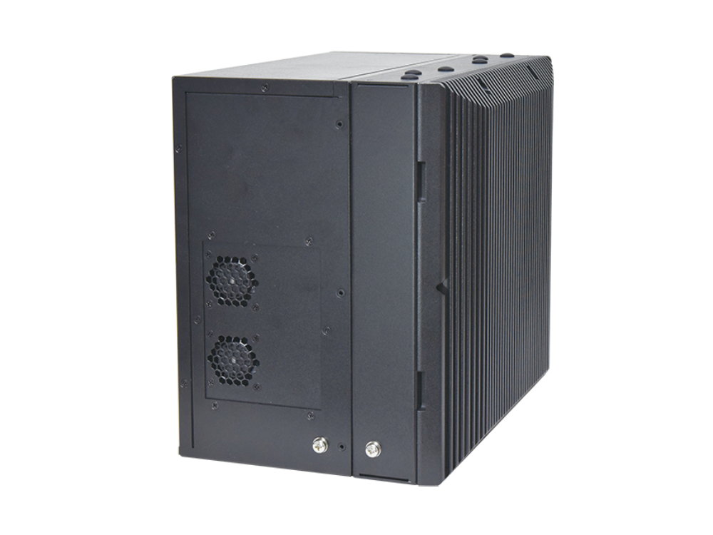 Lanner EAI-I731A edge AI computer rear view showing dual cooling fans and heatsink fins