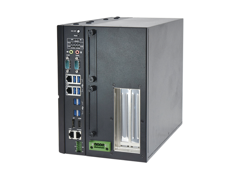 Front I/O panel of Lanner EAI-I731A with dual 2.5GbE, USB, and serial ports