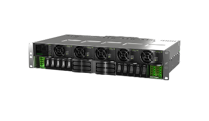 Delta Eltek Flatpack S 2U telecom power system front view with Smartpack controller and dual rectifier fans