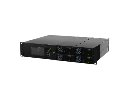 Delta Eltek 2U telecom rectifier front view with LCD display and four fan modules