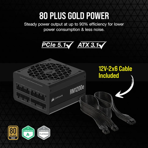 Corsair RMe Series RM1200e, 1200W, Fully Modular, 80+Gold, ATX 3.1, Power Supply