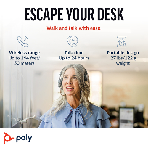POLY Voyager 4310 UC Monaural BT700 USB-A Adapter, Wireless, 20 - 20000 Hz, Headset/Headphones, Black