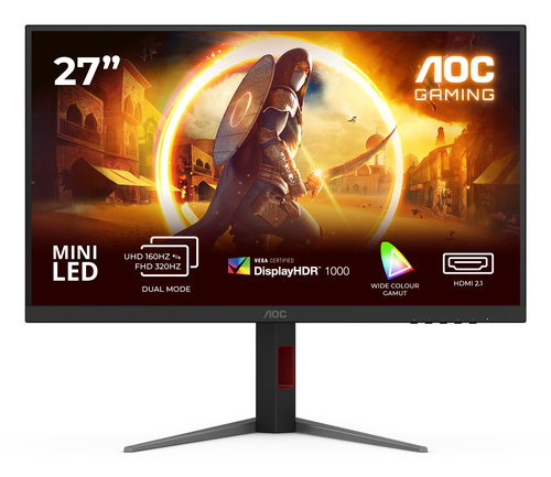 AOC G4 U27G4XM 27-inch 4K Ultra HD LED gaming monitor with 3840 x 2160 resolution in black and red