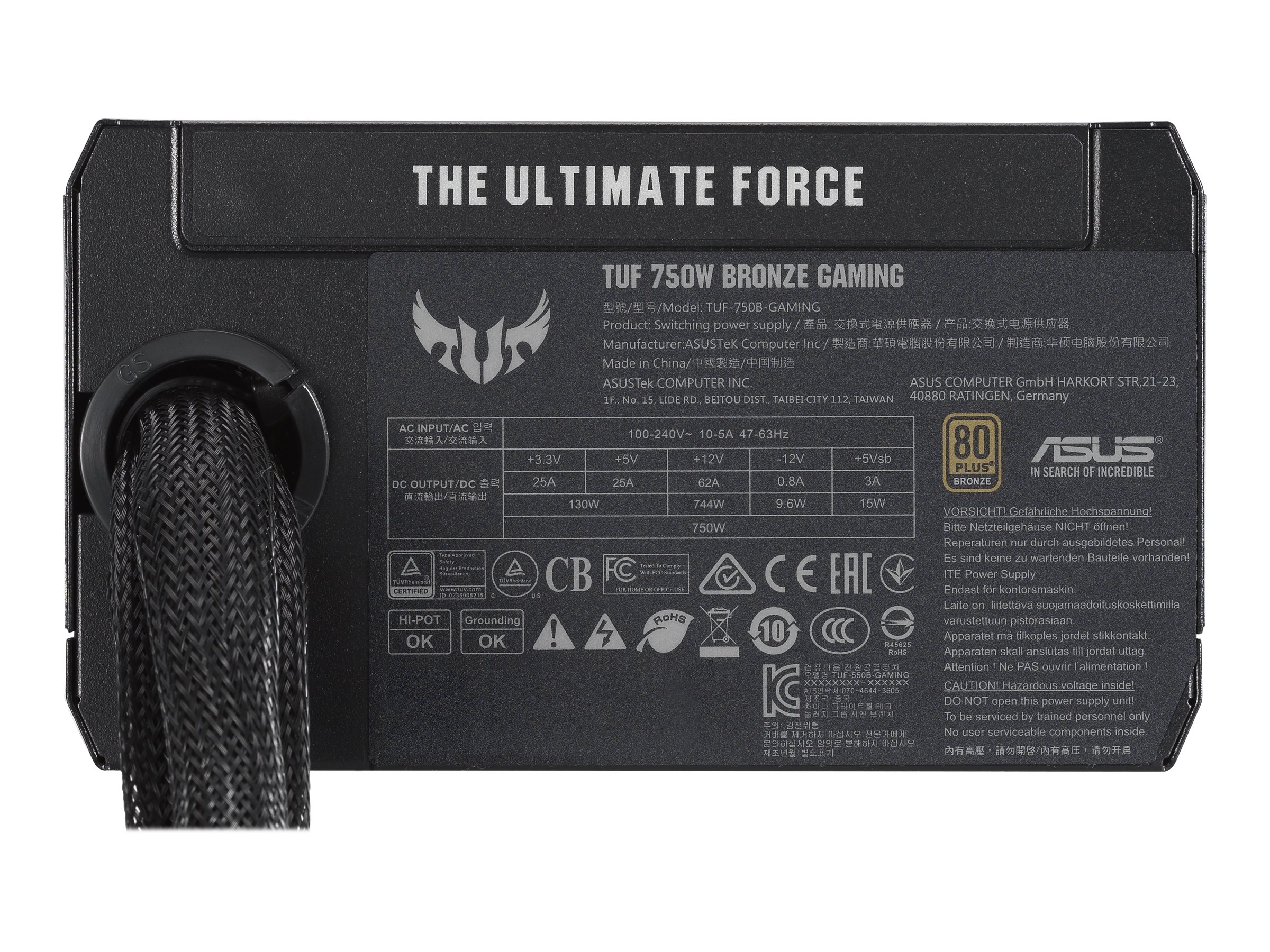 ASUS TUF 750B, 750 W, 100 - 240 V, ATX, Gaming Power Supply