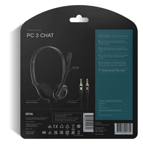 Sennheiser PC 3 CHAT, Wired,  42 - 17000 Hz, Headset/Headphones, Black