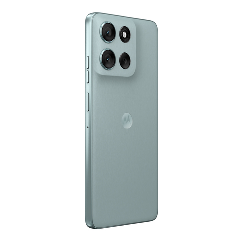 Motorola moto g56 5G rear view showing quad camera array and side buttons in light blue