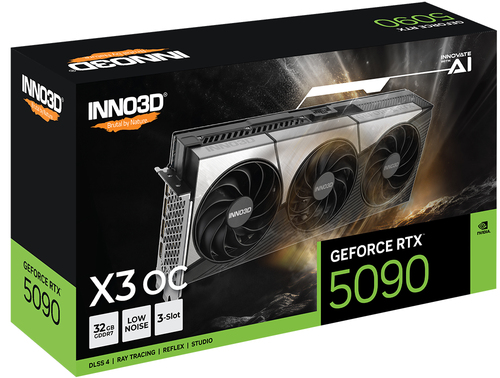INNO3D GeForce RTX 5090 X3 OC, 32 GB, GDDR7, 512 bit, 7680 x 4320 pixels, PCI Express 5.0 Graphics Card