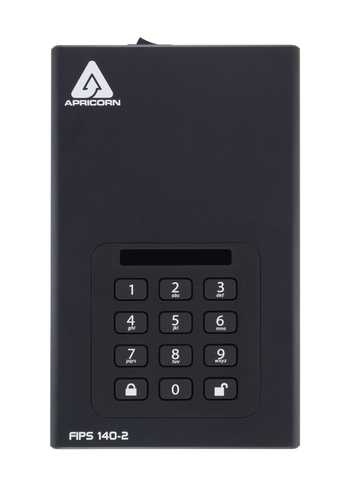 Apricorn Aegis Padlock DT FIPS, 2 TB Password Protected External SSD, Black