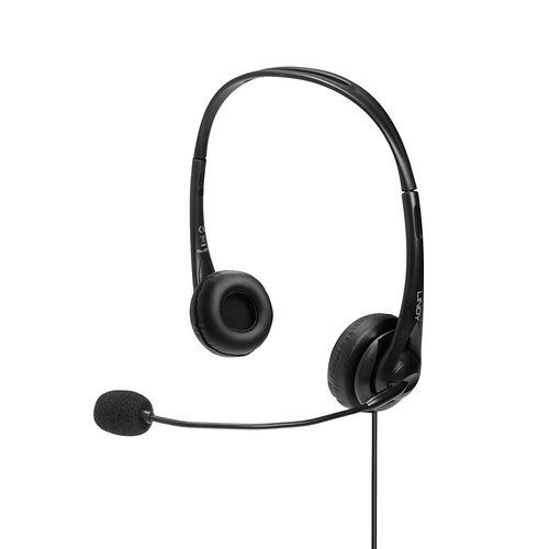 Lindy USB Type A Wired Headset In-Line Control, 20 - 20000 Hz, Headphones, Black