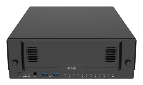 Axis S2212 Mk II 6TB 12-channel NVR front view showing PoE ports and status LEDs