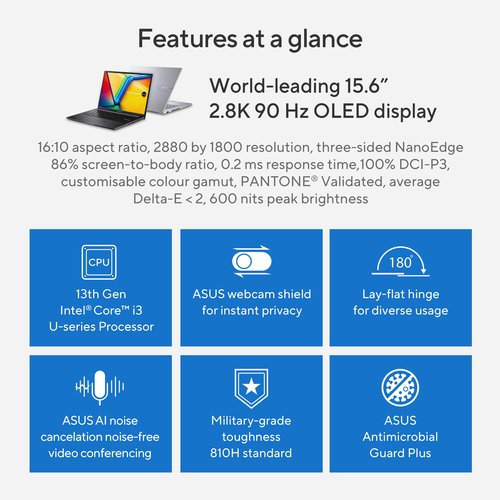 ASUS Vivobook 15 OLED, Intel Core i3 15.6" 8 GB, 512 GB, Windows 11 Home