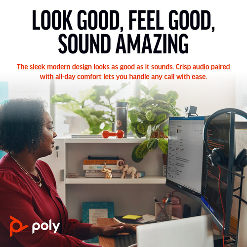 POLY Blackwire 3320 Stereo USB-C/A Adapter, Wired, 20 - 20000 Hz, Headset/Headphones, Black