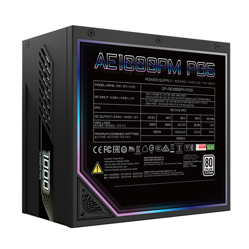 GIGABYTE AORUS ELITE, 1000W, 100 - 240 V, 50/60Hz, 15 - 6.5A,  80+ Platinum, PSU