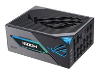 ASUS ROG THOR 1600W PSU front view with 1600W display and RGB logo