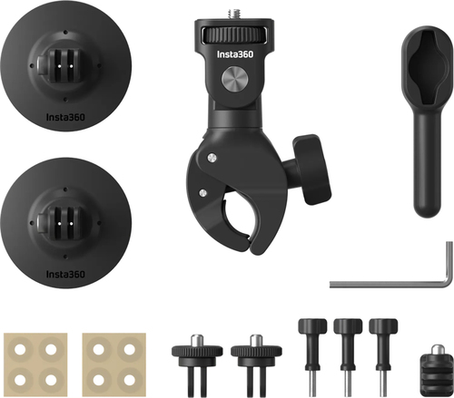Insta360 Motorcycle Kit camera mount set with handlebar clamp and adapters in black