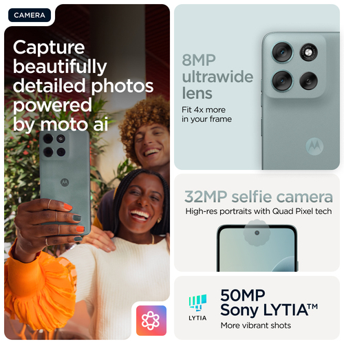 moto g56 5G quad camera system featuring 50MP Sony LYTIA sensor and 8MP ultrawide lens