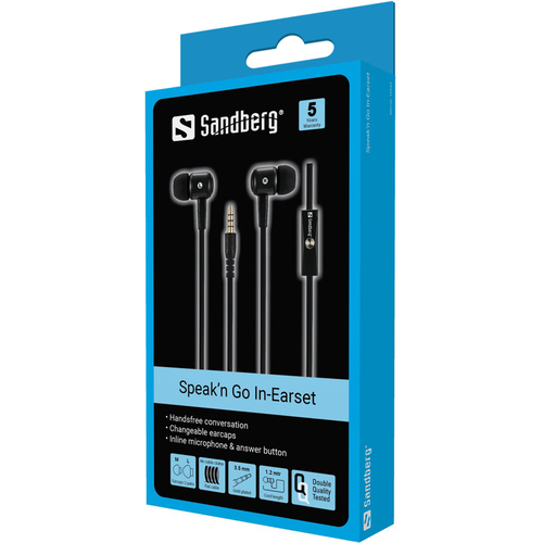 Sandberg Speak’n Go In-Earset, Wired, 20 - 20000 Hz, Headset/Earphones, Black