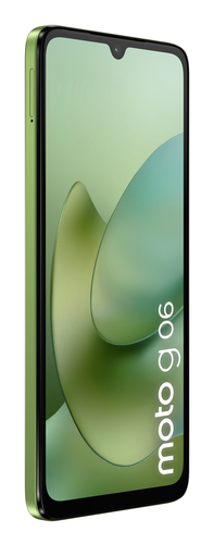 Motorola moto g06 green front view showing 6.88-inch display and left side buttons